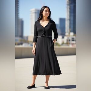 Studio M Black Ribbed Midi Dress-Style Skirt with Lettuce Trim